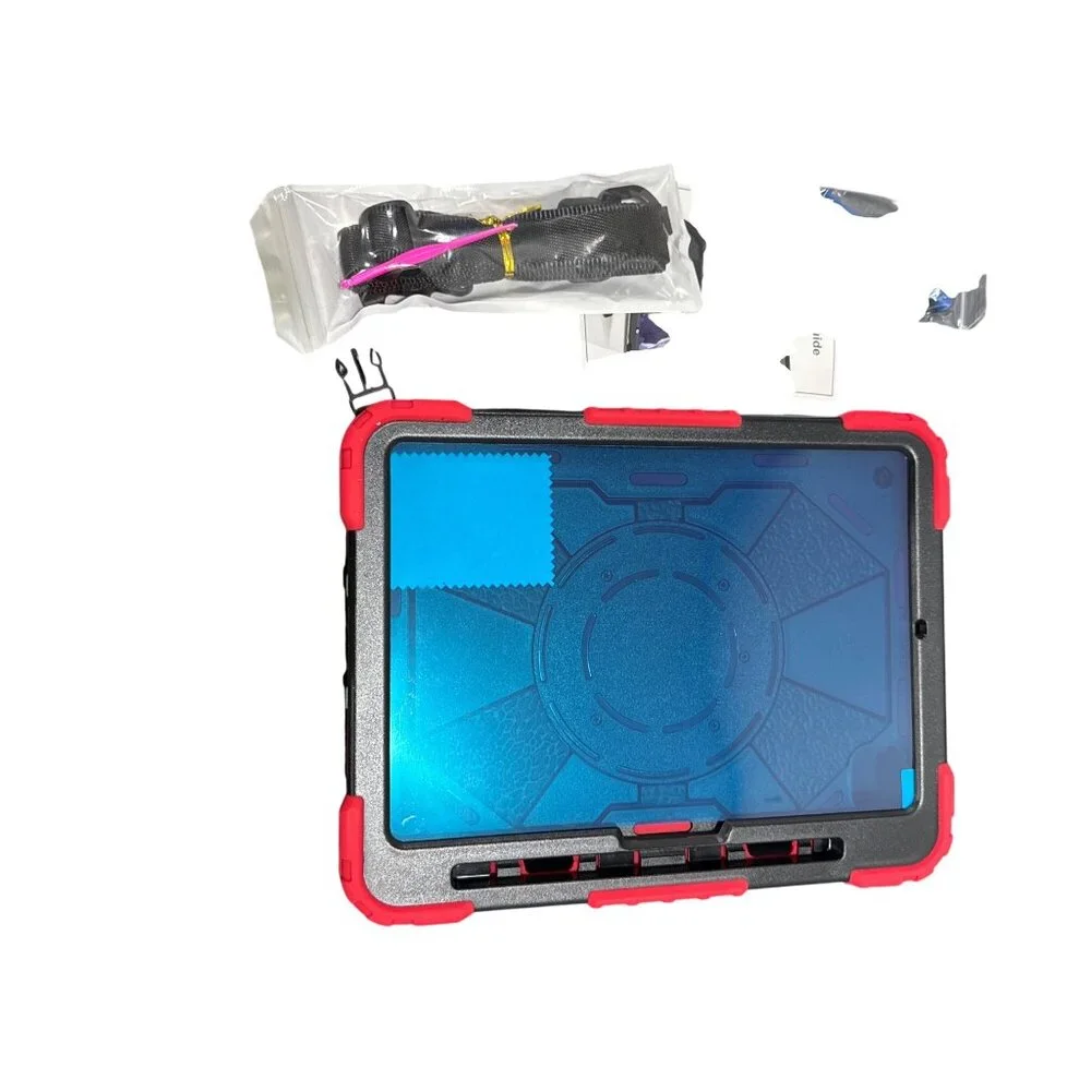 Shockproof Case For iPad Pro 11 Inch 2024 Red & Black With Screen Protector & St